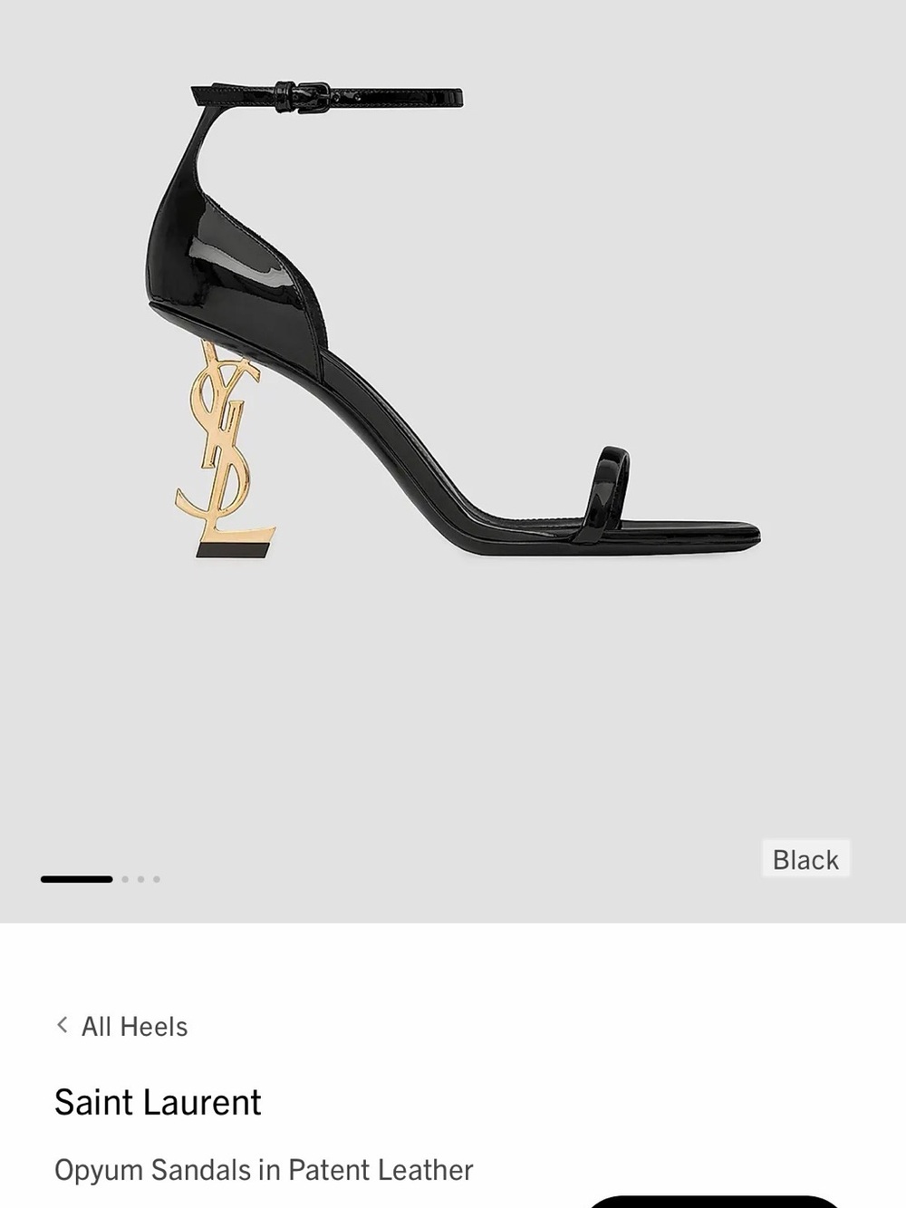 Saint Laurent Black Patent Opium Sandals with Gold YSL Logo Heel